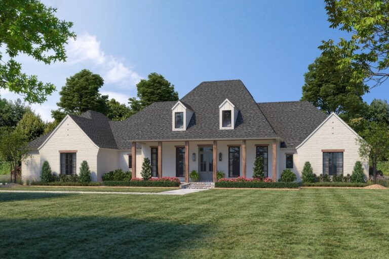 4-Bedroom 1-Story French Country House with Outdoor Kitchen and Fireplace (Floor Plan)