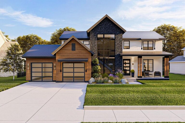 4-Bedroom Two-Story Transitional Style Farmhouse with Spacious 2-Car Garage (Floor Plan)