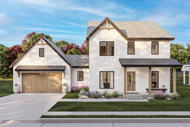 2-Story 3-Bedroom Farmhouse with Home Office and 2-Car Garage (Floor Plan)