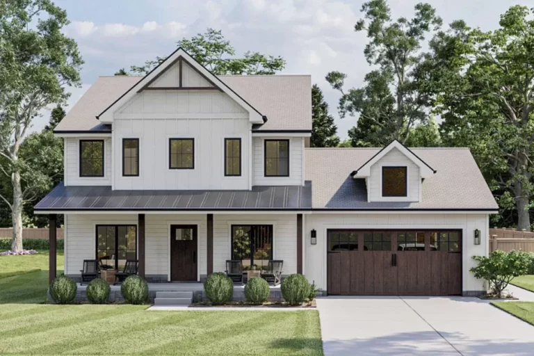 Simple 3-Bedroom Dual-Story Modern Farmhouse With Home Office and Great Curb Appeal (Floor Plan)