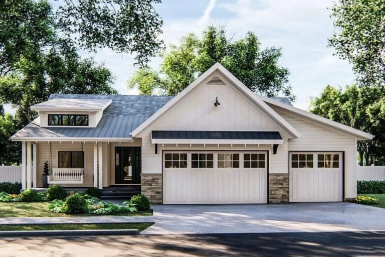 3-Bedroom 1-Story Cottage Ranch Home with L-Shaped Porch (Floor Plan)