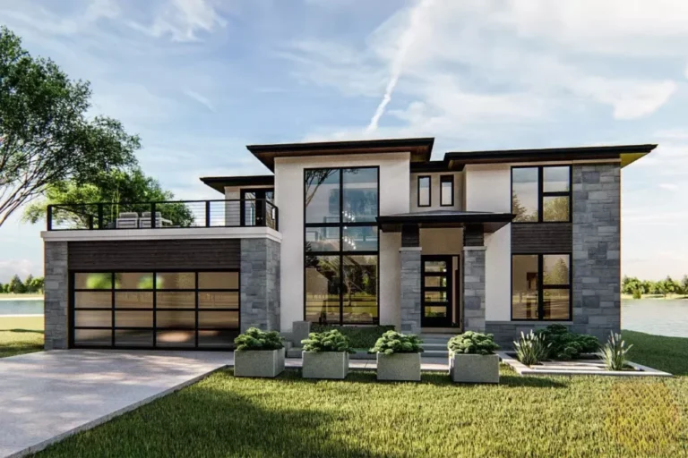 4-Bedroom 2-Story Modern Prairie-Style House with Massive Balcony Over Garage (Floor Plan)
