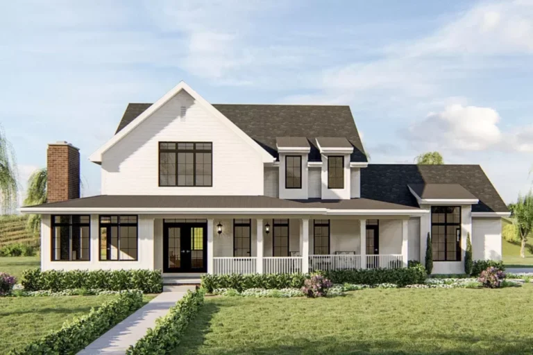 2-Story 4-Bedroom Southern Farmhouse with Large Covered Front Porch (Floor Plan)