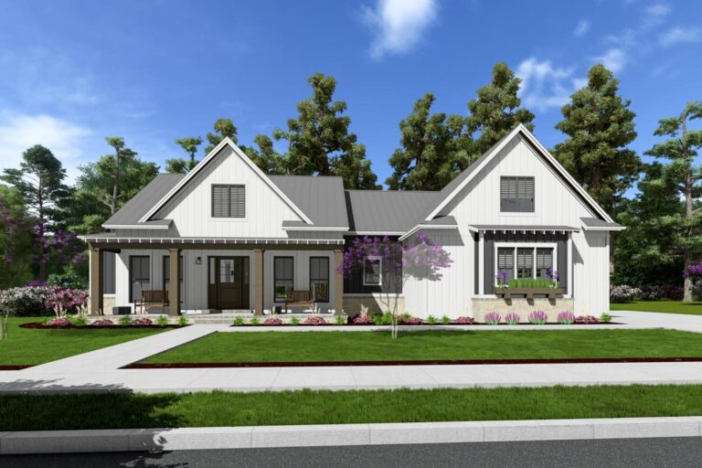 Expandable One-Story 6-Bedroom Modern Farmhouse with Large Walk-in Closets (Floor Plan)