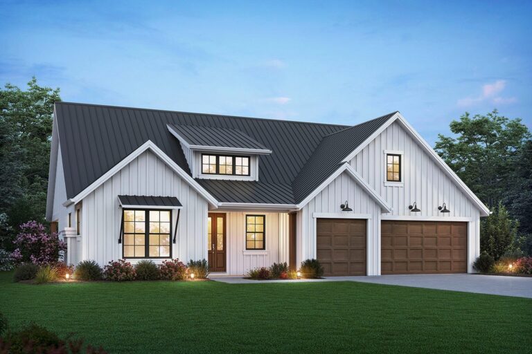 One-Story 3-Bedroom New American Farmhouse with Staggered 3-Car Garage (Floor Plan)