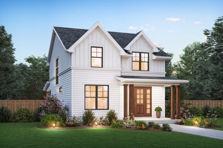 4-Bedroom Two-Story Modern Farmhouse with Cozy Entry Porch (Floor Plan)