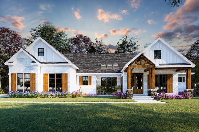 3-Bedroom 1-Story Country Craftsman House with Bonus Room above Garage (Floor Plan)