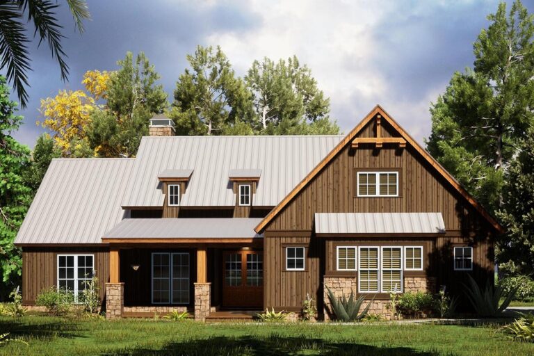 4-Bedroom One-Story Rustic Mountain House with Vaulted Great Room (Floor Plan)