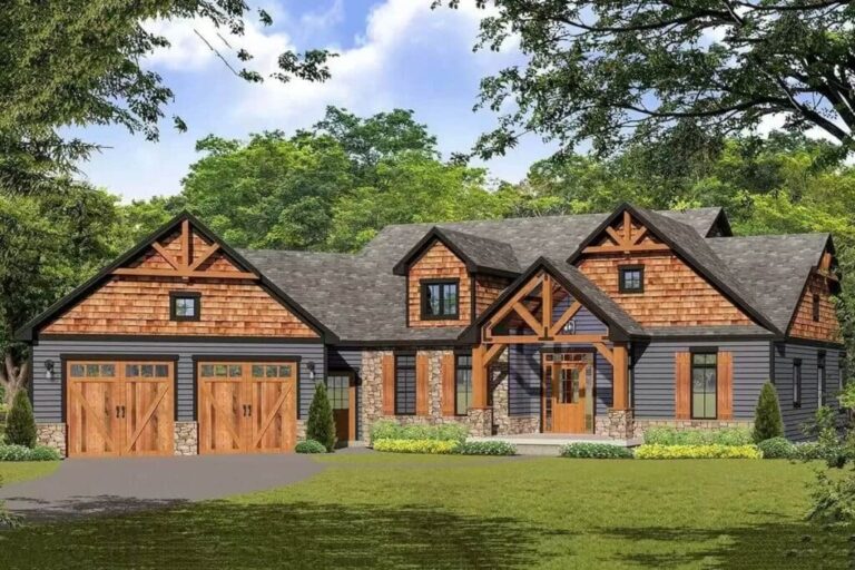 3-Bedroom Single-Story Mountain Craftsman House with Vaulted Covered Porch (Floor Plan)