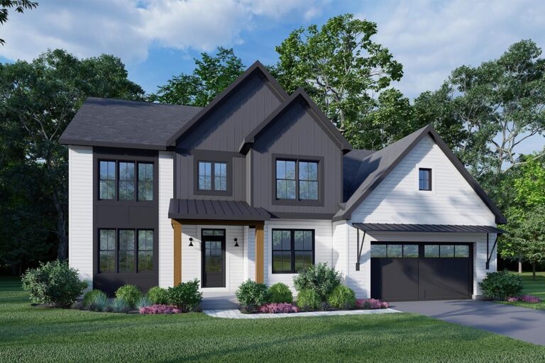 3-Bedroom Dual-Story Modern Farmhouse with Study and Bonus Room (Floor Plan)