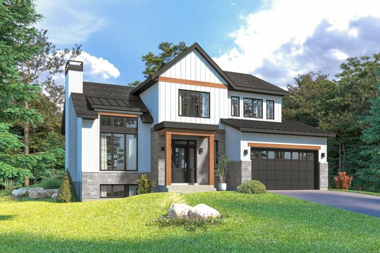 2-Story 3-Bedroom Country Craftsman Farmhouse with Terrace and Second-level Bedrooms (Floor Plan)