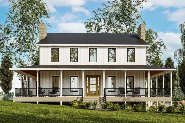 4-Bedroom Dual-Story Classic Farmhouse With Wraparound Porch and Amenities (Floor Plan)