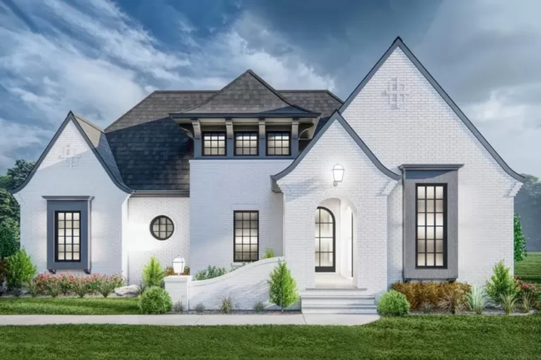 3-Bedroom 1-Story Transitional Tudor House with Covered Veranda (Floor Plan)