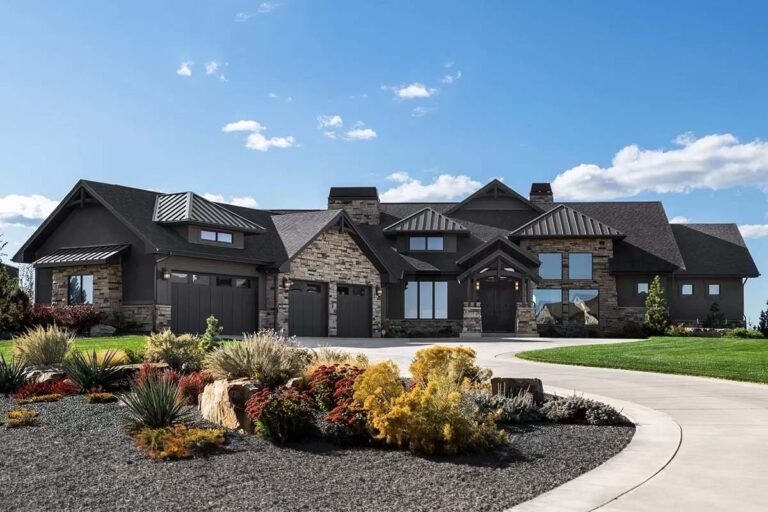 5-Bedroom One-Story Mountain Craftsman House with Angled Garage and Optional Lower Level (Floor Plan)