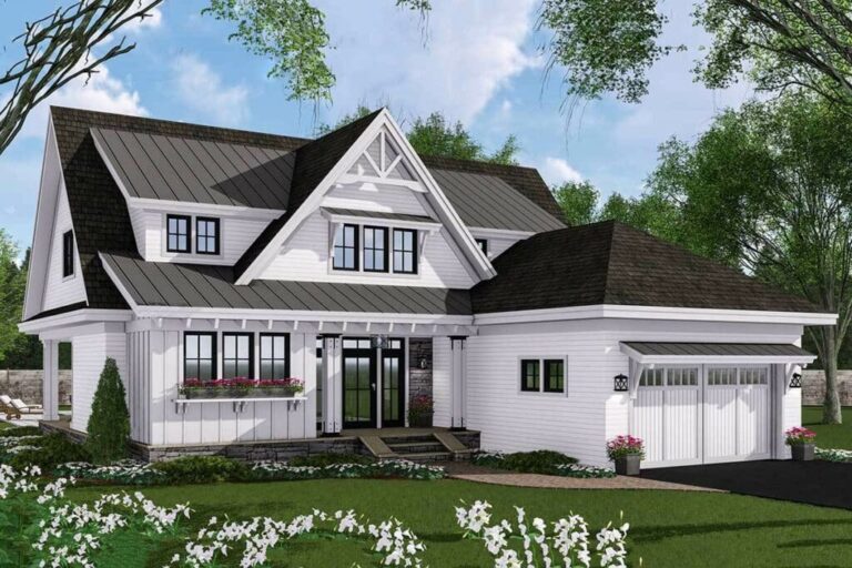 4-Bedroom 2-Story Modern Farmhouse with Dual-Sided Fireplace (Floor Plan)