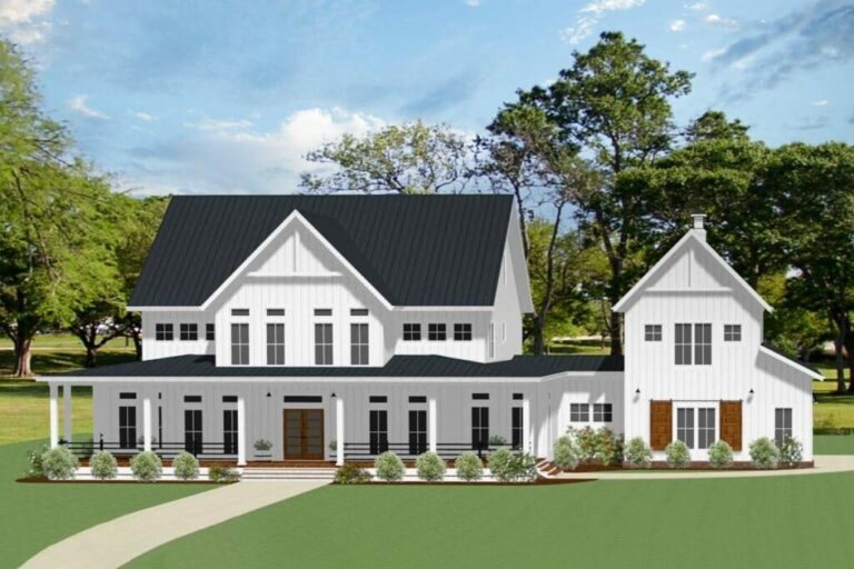 Two-Story 4-Bedroom Modern Farmhouse With Expansive Front Porch (Floor Plan)