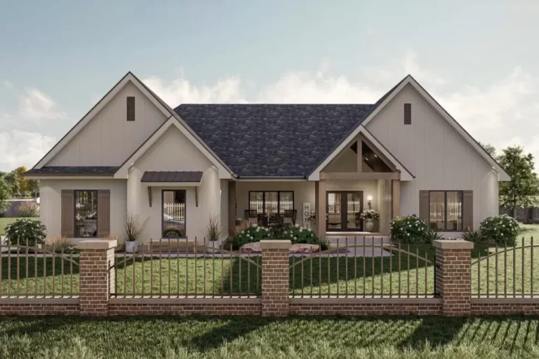 4-Bedroom One-Story Farmhouse with 2-Car Side-Load Garage (Floor Plan)