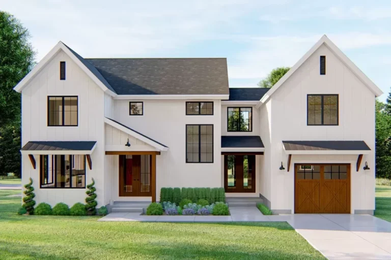 Two-Story 4-Bedroom Modern Farmhouse With Two Garages and a Covered Breezeway (Floor Plan)