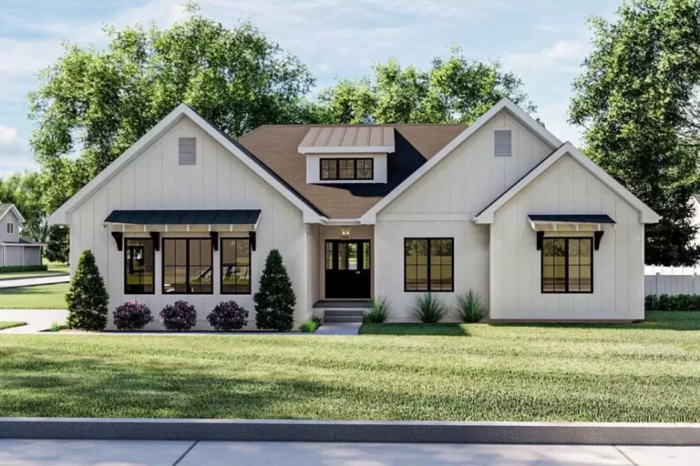 3-Bedroom One-Story Modern Farmhouse With Cathedral Ceiling in the Great Room (Floor Plan)