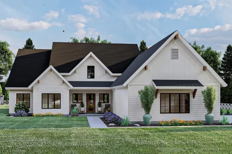 3-Bedroom Single-Story New American Farmhouse with 3 Sets of French Doors (Floor Plan)