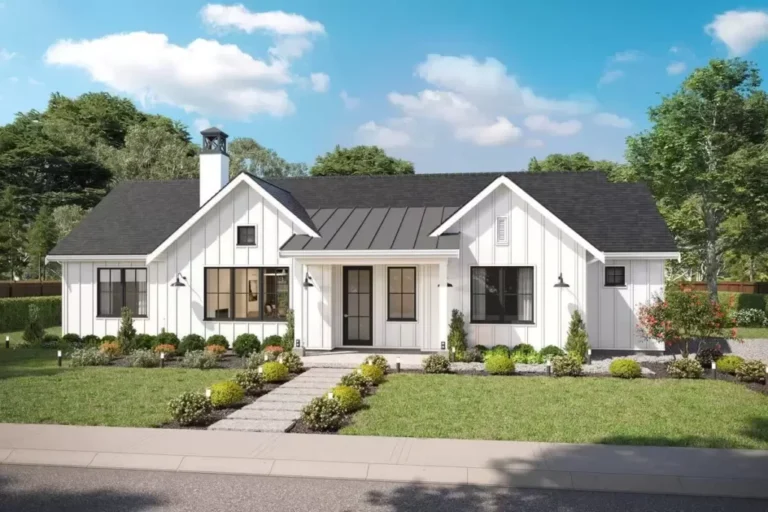 Single-Story 3-Bedroom New American Farmhouse With 2-Car Side-Entry Garage (Floor Plan)