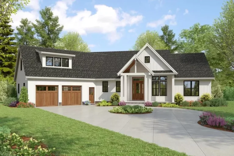 3-Bedroom Single-Story Craftsman Farmhouse With Home Office and Angled Garage (Floor Plan)