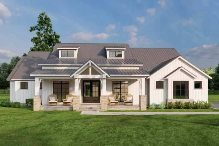 4-Bedroom One-Story Modern Farmhouse With Vaulted Outdoor Living Space (Floor Plan)