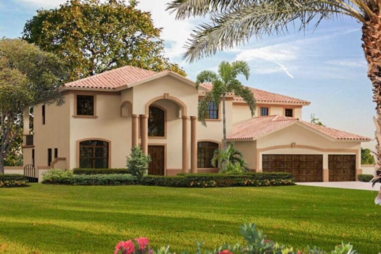 Two-Story 6-Bedroom Mediterranean House with Two-Master Suites (Floor Plan)