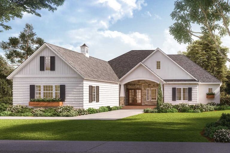 4-Bedroom 1-Story Modern Farmhouse With Bonus Room & Side-Entry 3-Car Garage (Floor Plan)