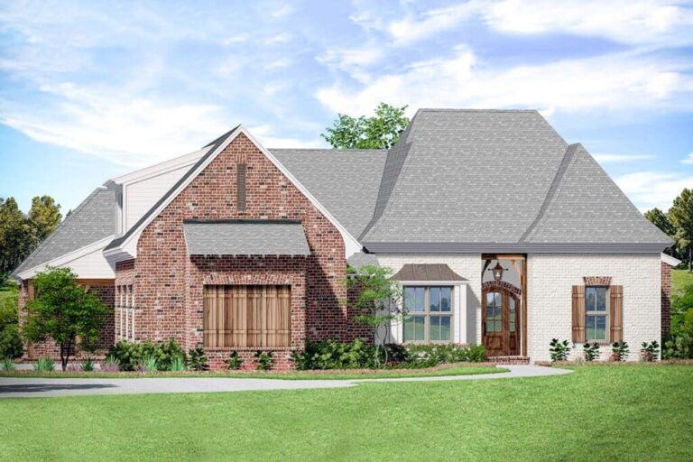 Single-Story 4-Bedroom French Country House with Screened Porch (Floor Plan)