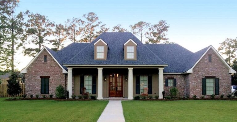 4-Bedroom 1-Story Acadian House with Exposed Wood Beams (Floor Plan)