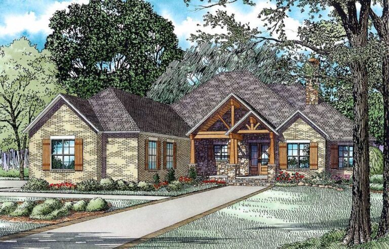 3-Bedroom 1-Story Rustic Brick Ranch Home with Sunroom (Floor Plan)