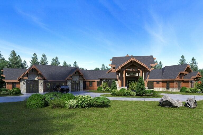 5-Bedroom Single-Story Mountain House with Five-Fireplaces (Floor Plan)