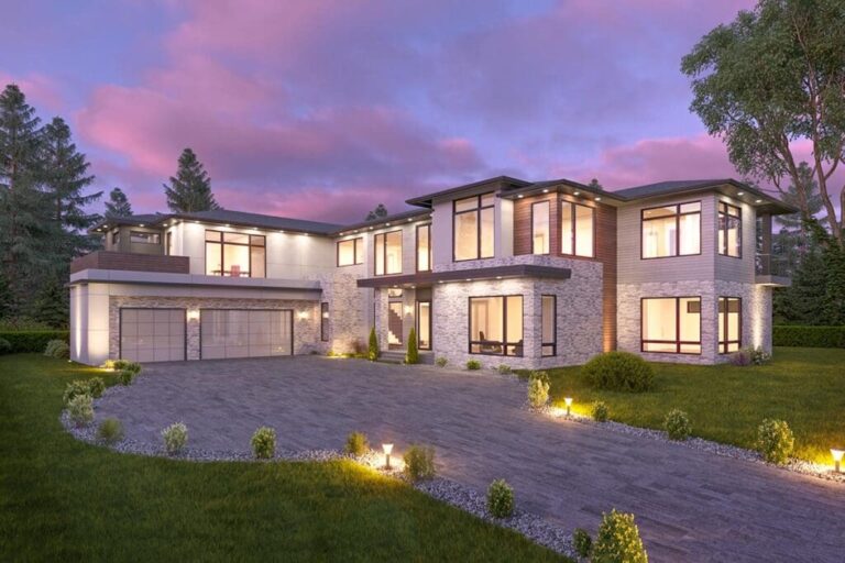 Dual-Story 5-Bedroom Contemporary Northwest House with Home Office (Floor Plan)