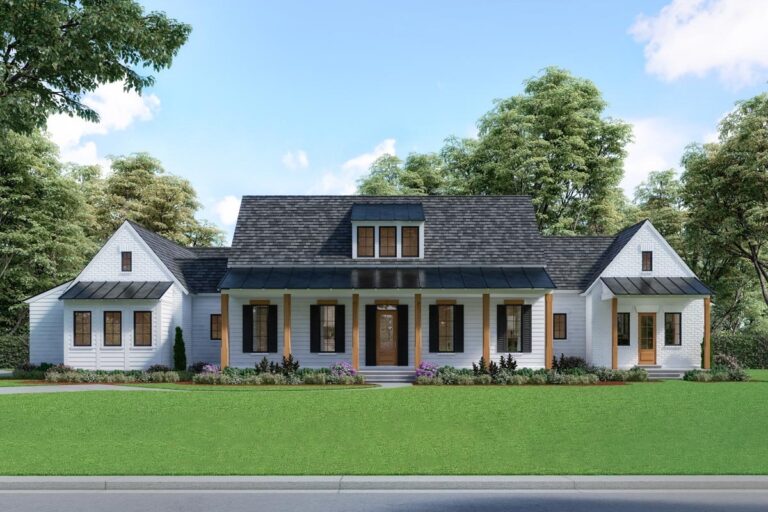 4-Bedroom 1-Story Modern Farmhouse With Expansive Porches and Side-Entry 3-Car Garage (Floor Plan)