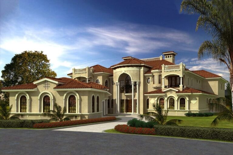 2-Story 7-Bedroom Traditional Mediterranean Home with Guest Cottage (Floor Plan)