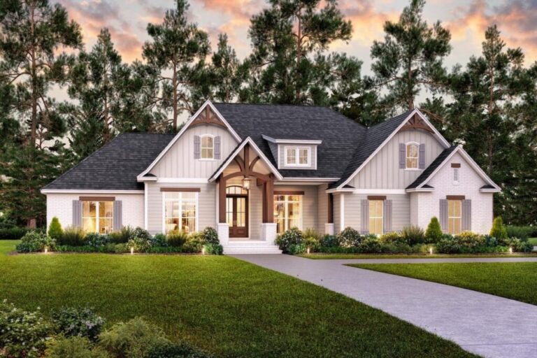 5-Bedroom One-Story Craftsman House with Optionally Finished Bonus Room (Floor Plan)
