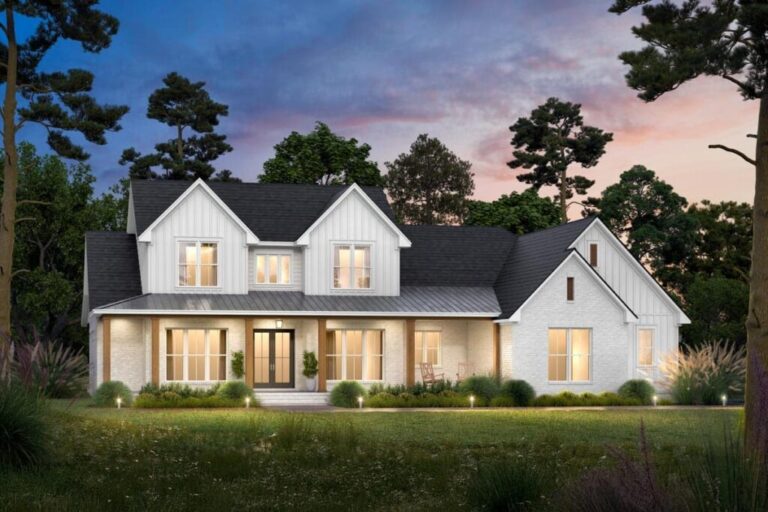 2-Story 5-Bedroom Modern Farmhouse with Expansive Front and Rear Porche (Floor Plan)