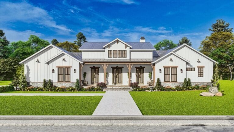 4-Bedroom 1-Story Modern Farmhouse with Outdoor fireplace (Floor Plan)