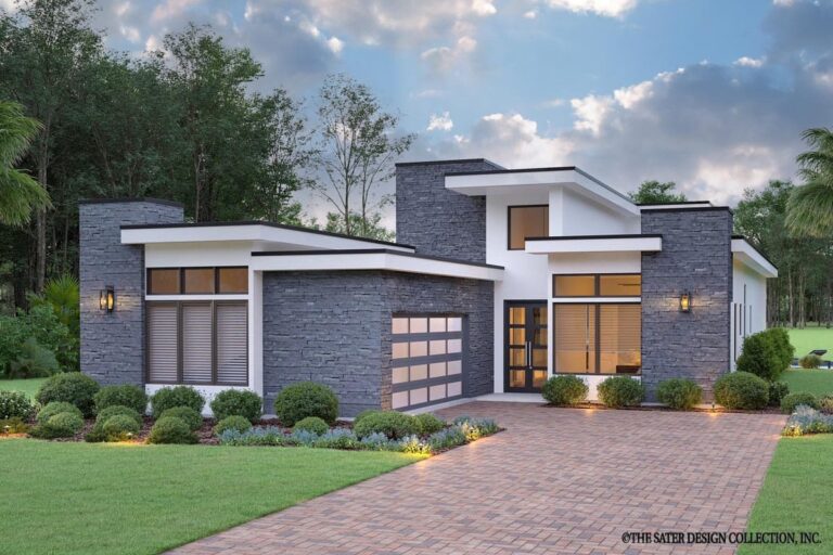 3-Bedroom 1-Story Mid-Century Modern House Plan Under 2,500 Square Feet with Outdoor Kitchen (Floor Plan)