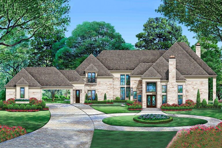 4-Bedroom 2-Story Modern Farmhouse with Courtyard 3-Car Garage (Floor Plan)