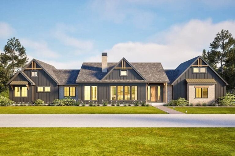 1-Story 4-Bedroom Modern Farmhouse with Outdoor Kitchen (Floor Plan)