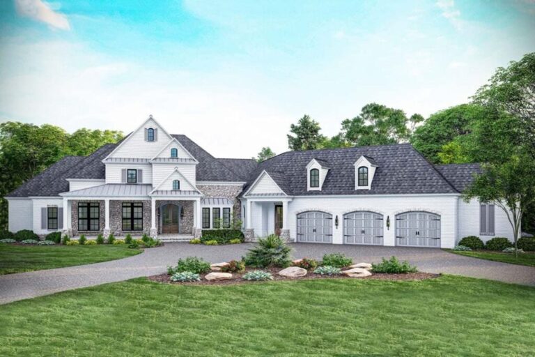 1-Story 4-Bedroom Southern Traditional House with Angled Garage (Floor Plan)