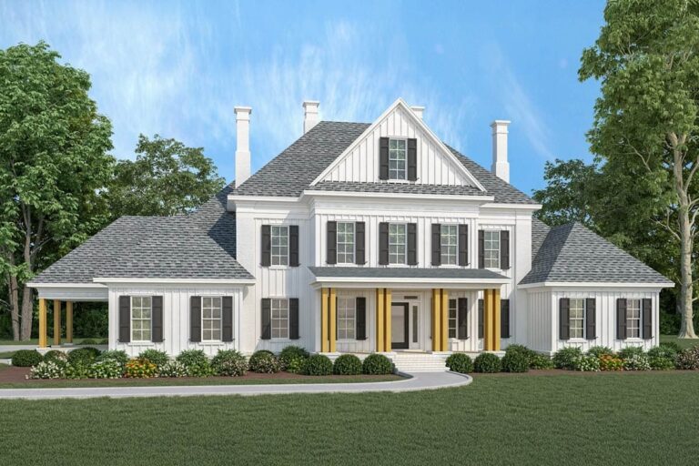4-Bedroom 2-Story Modern Farmhouse with Detached Carport and Wraparound Porch (Floor Plan)