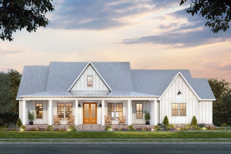 3-Bedroom 1-Story Modern Farmhouse with Open Living and Wrap-Around Porch (Floor Plan)
