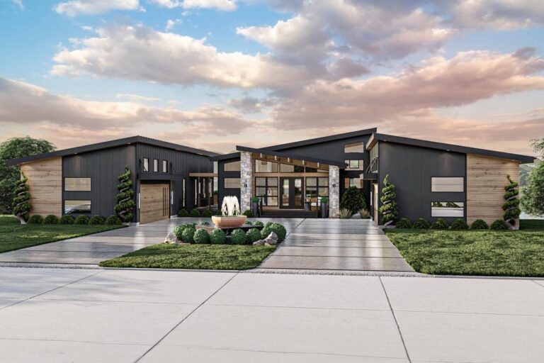 2-Bedroom Single-Story Luxury Modern Farmhouse with 4-Car Courtyard Entry (Floor Plan)