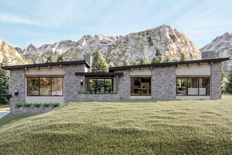 3-Bedroom One-Story Mid-century Modern Home with Drive-Under Garage (Floor Plan)