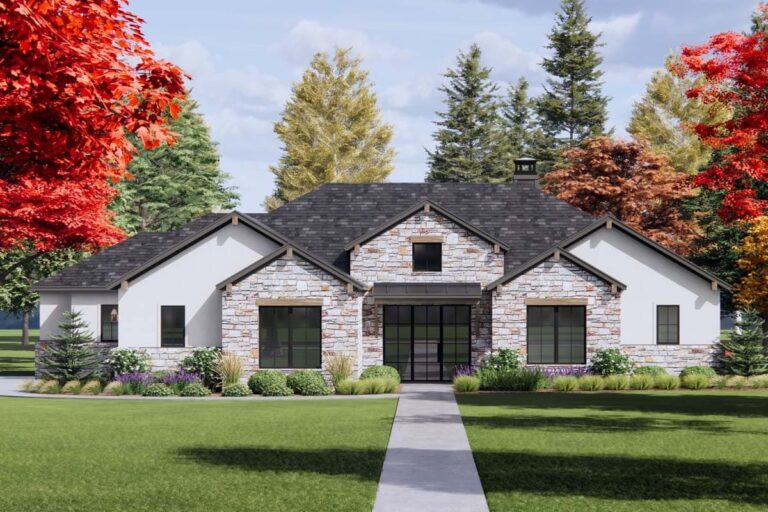 3-Bedroom 1-Story Modern Farmhouse with Home Office and Wrap-Around Porch (Floor Plan)
