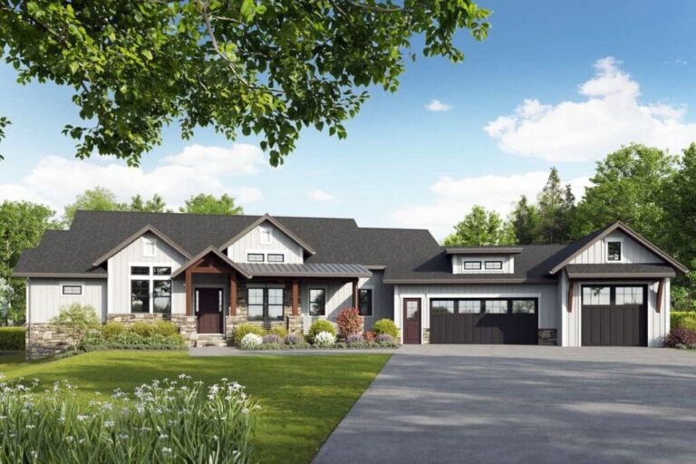 4-Bedroom 1-Story New American House with Workshop (Floor Plan)