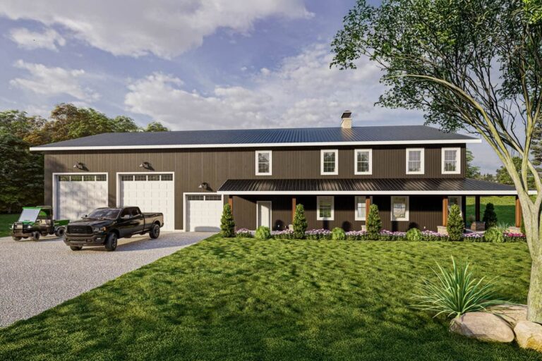 7-Bedroom 2-Story Modern Farmhouse with Expansive Front Porch (Floor Plan)